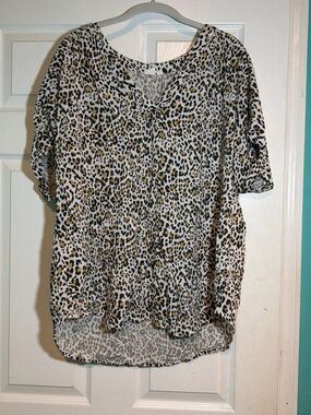 GAP Leopard-Print V-Neck Blouse - White, Brown & Black